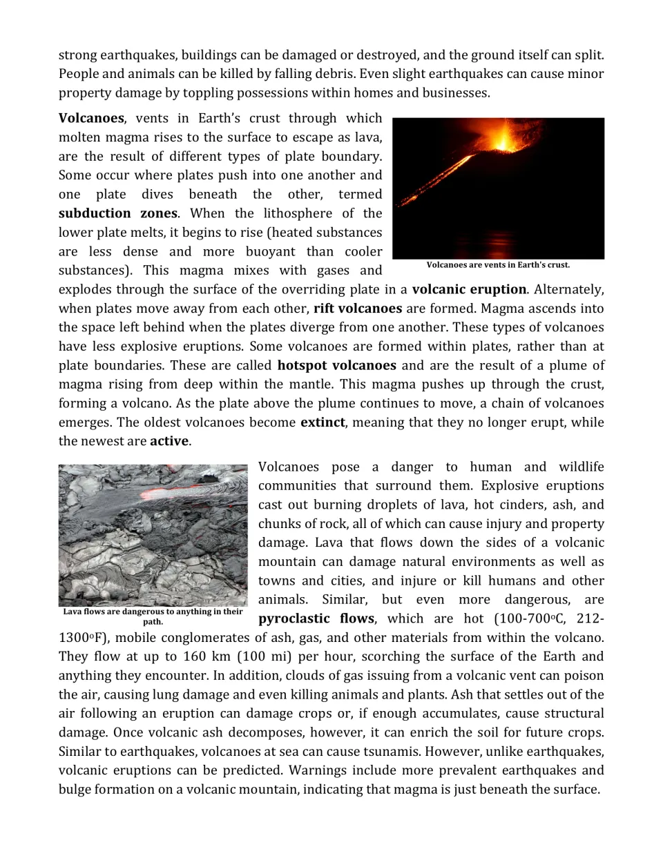 Volcanoes explained: subduction, rift and hotspot volcanoes, pyroclastic flows and warning signs before eruptions