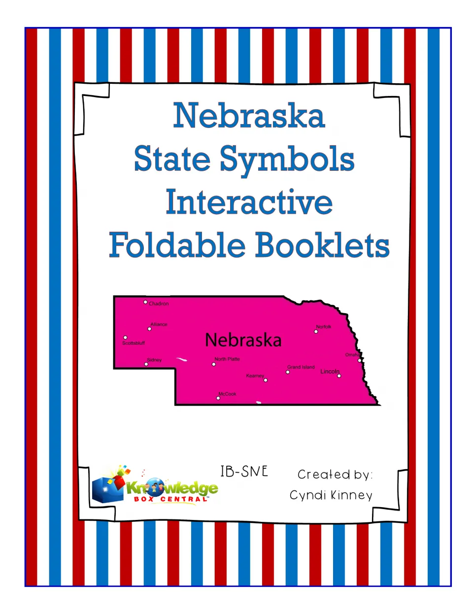Cover of Nebraska State Symbols Interactive Foldable Booklets, featuring a state map labeled with cities