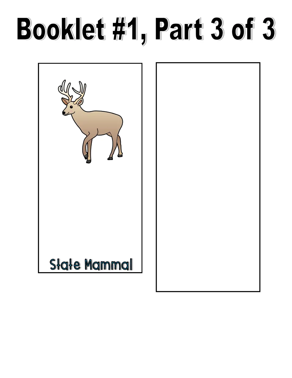 Color booklet part 3 of 3 includes a state mammal cutout page showing a deer and a blank page for another symbol
