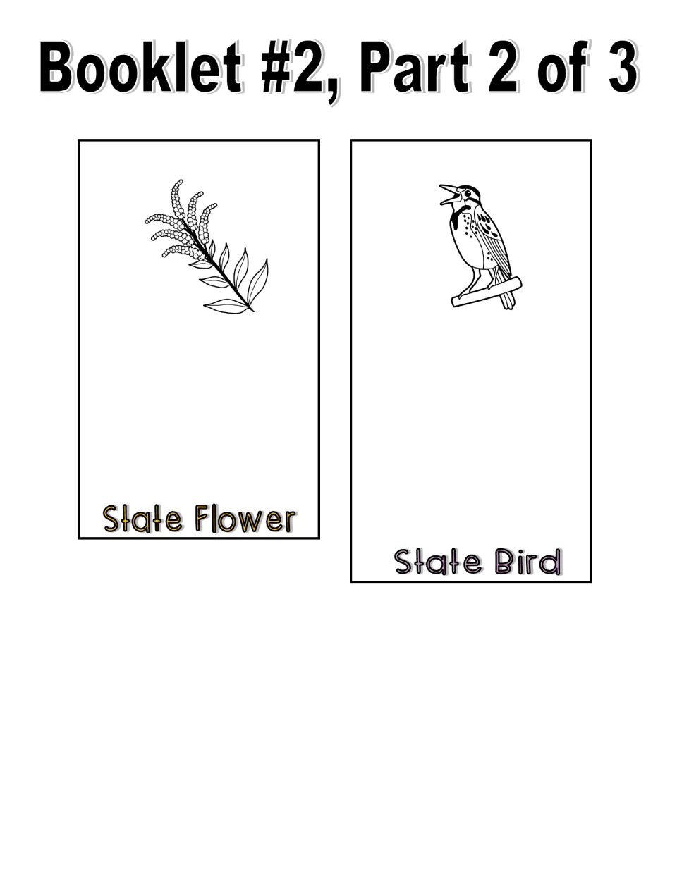 Booklet part 2 of 3 includes state flower and state bird cutout pages with black-and-white illustrations