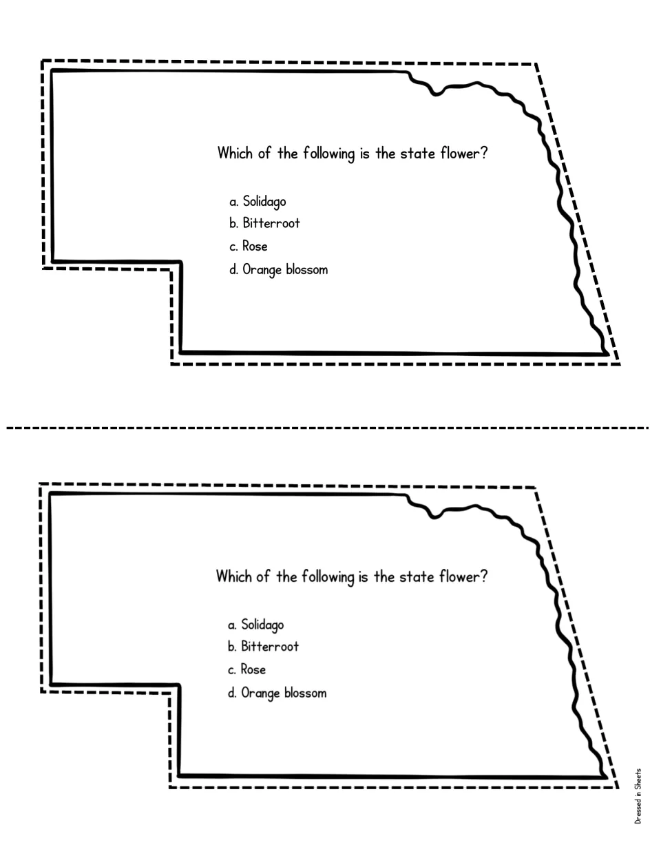 Nebraska state flower question: students pick the right answer from solidago, bitterroot, rose and orange blossom