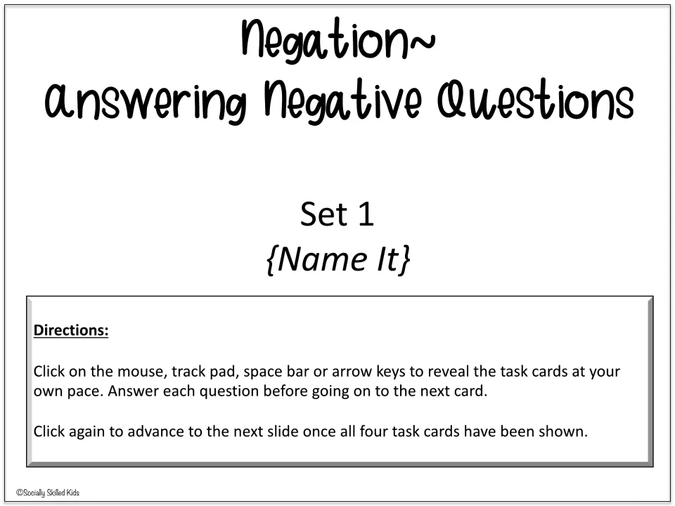 Set 1 Name It title slide: directions to click through the digital task cards and answer each question before moving on