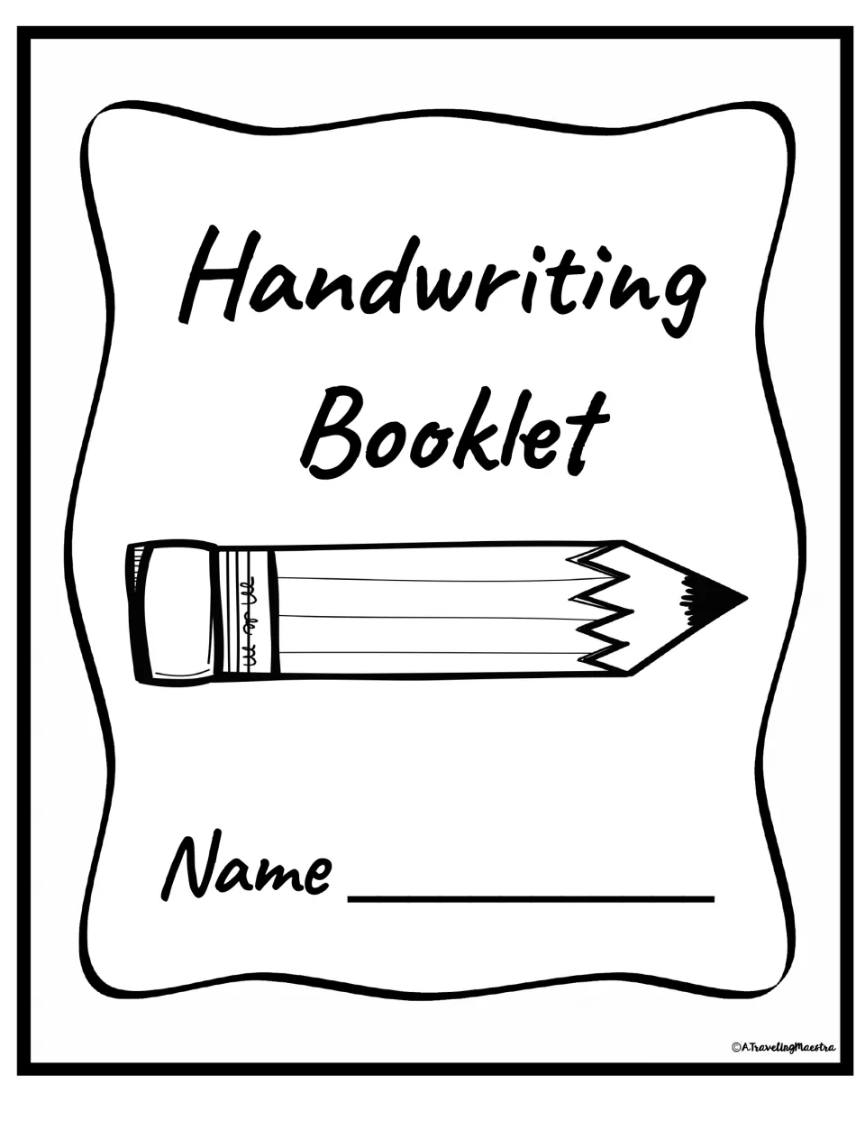 Handwriting Booklet student cover with a pencil drawing and a name line for students to personalize their booklet