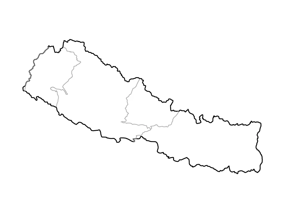 Outline map of Nepal with major rivers traced in gray and no labels, for students to identify and name the river systems