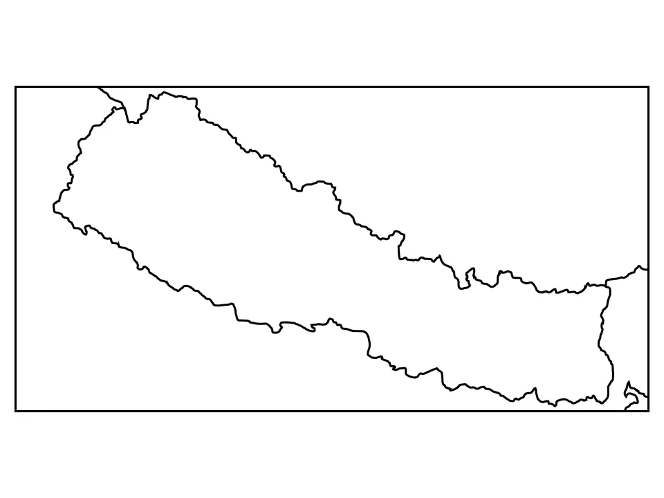 Blank regional map of Nepal with edges of neighboring countries shown, for students to label Nepal and its neighbors