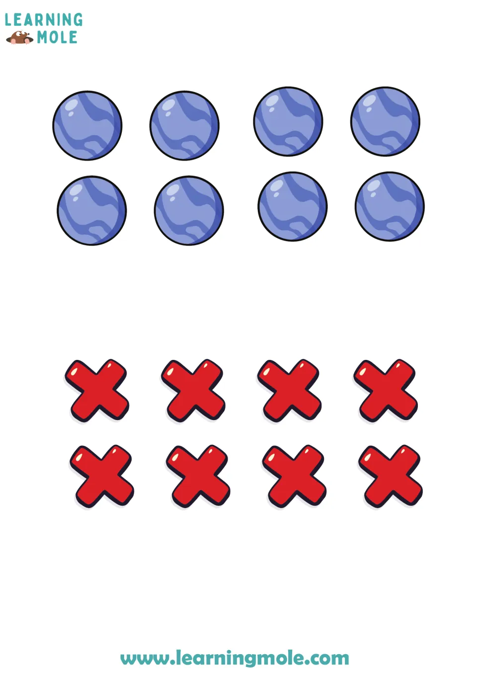 Cut-out pieces for the Neptune sort: 8 blue Neptune planet pictures for true facts and 8 red x marks for false facts