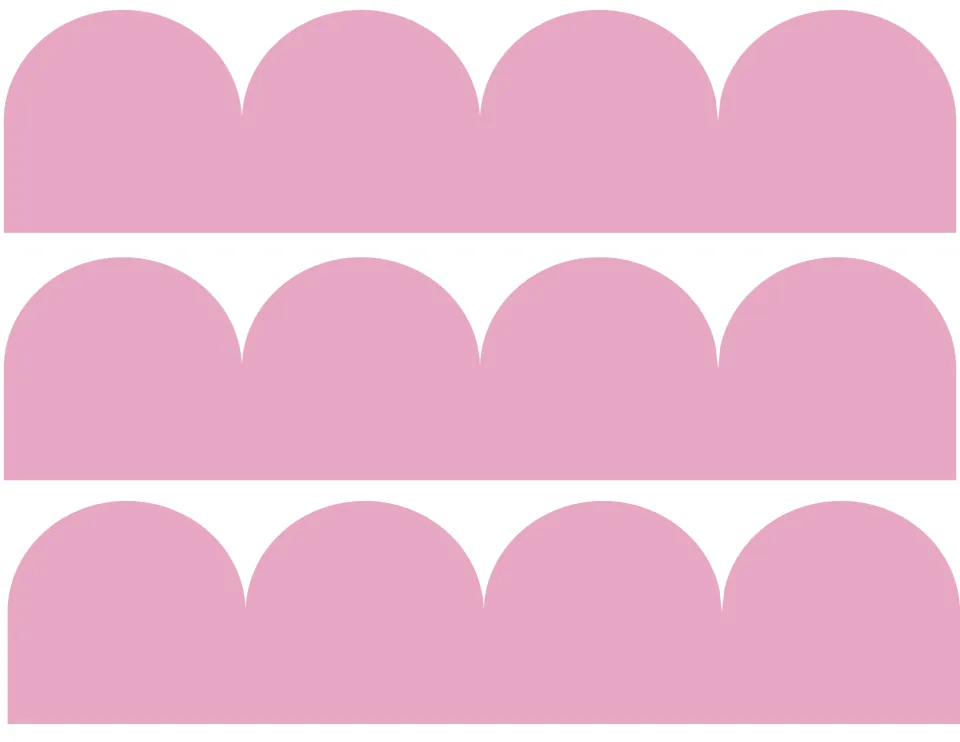 Solid pink scalloped trim: three strips of four rounded arches each, ready to cut out and join along a display board