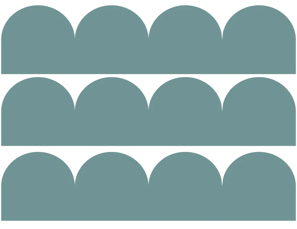 Sage teal scalloped trim: three solid strips with four rounded arches along each top edge, to cut out for a wall display