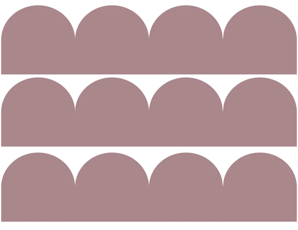 Dusty mauve scalloped trim: three solid strips with four arches each, to cut out and line the edges of a bulletin display