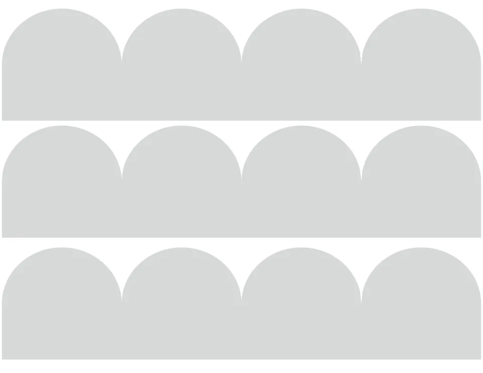 Light gray scalloped trim: three pale solid strips with four rounded arches each, to cut out and frame a classroom board