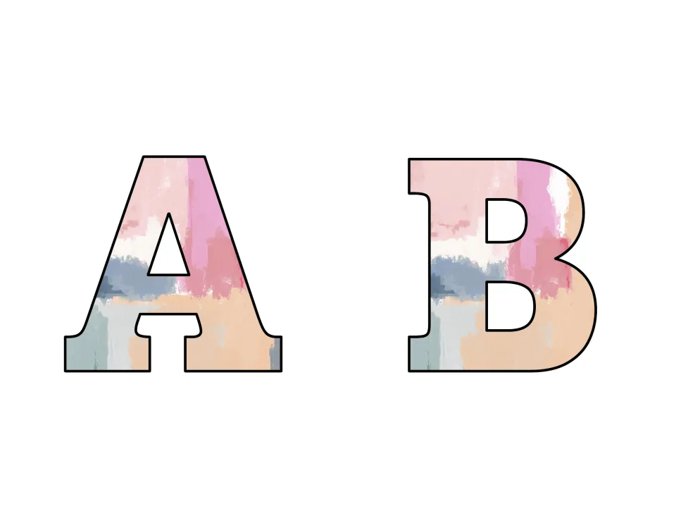 Bulletin board letters A and B, two uppercase letters to print, cut out, and add to a bulletin board.