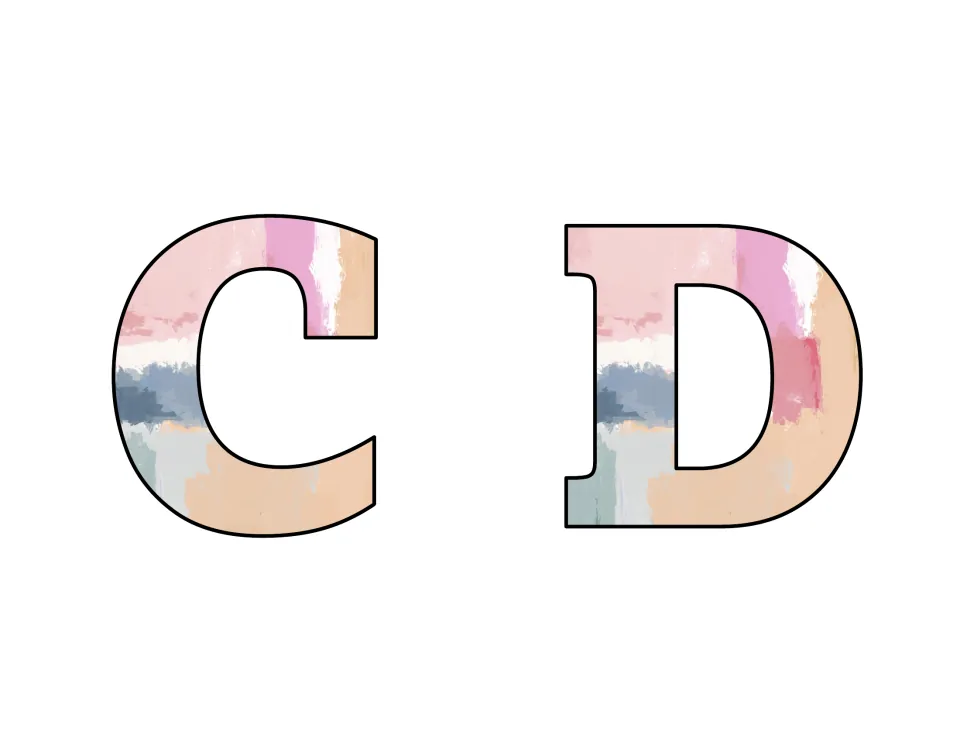 Bulletin board letters C and D, two uppercase letters to print, cut out, and add to a bulletin board.