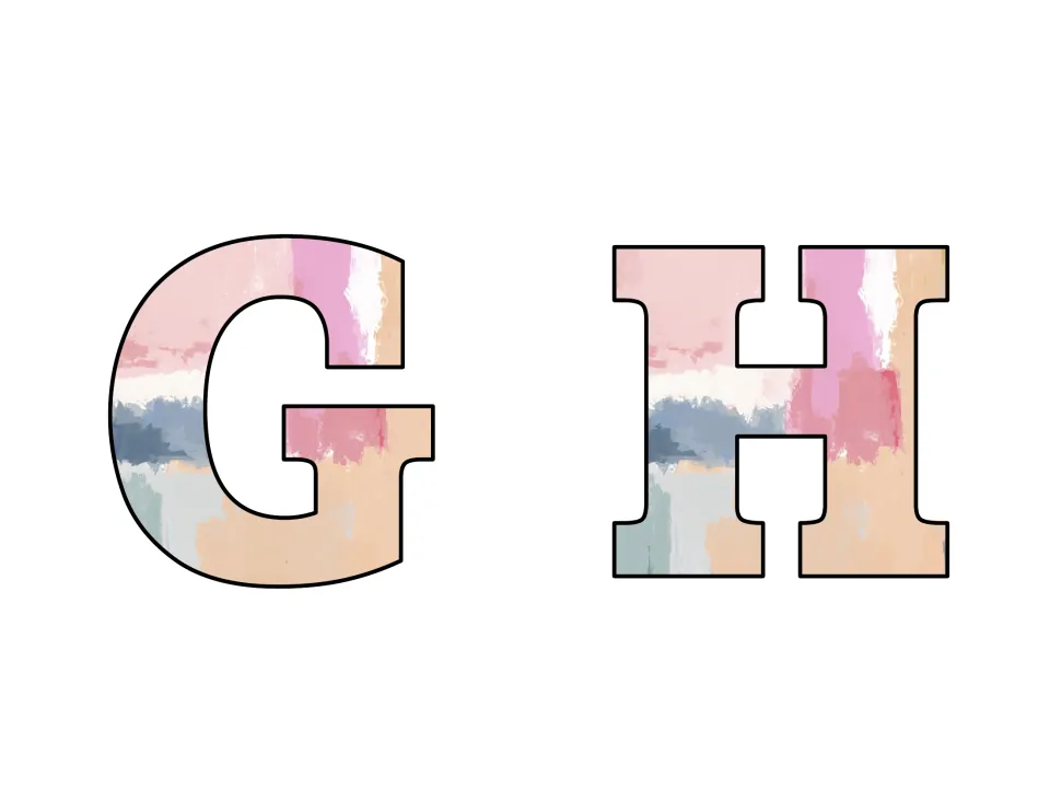 Bulletin board letters G and H, two uppercase letters to print, cut out, and add to a bulletin board.