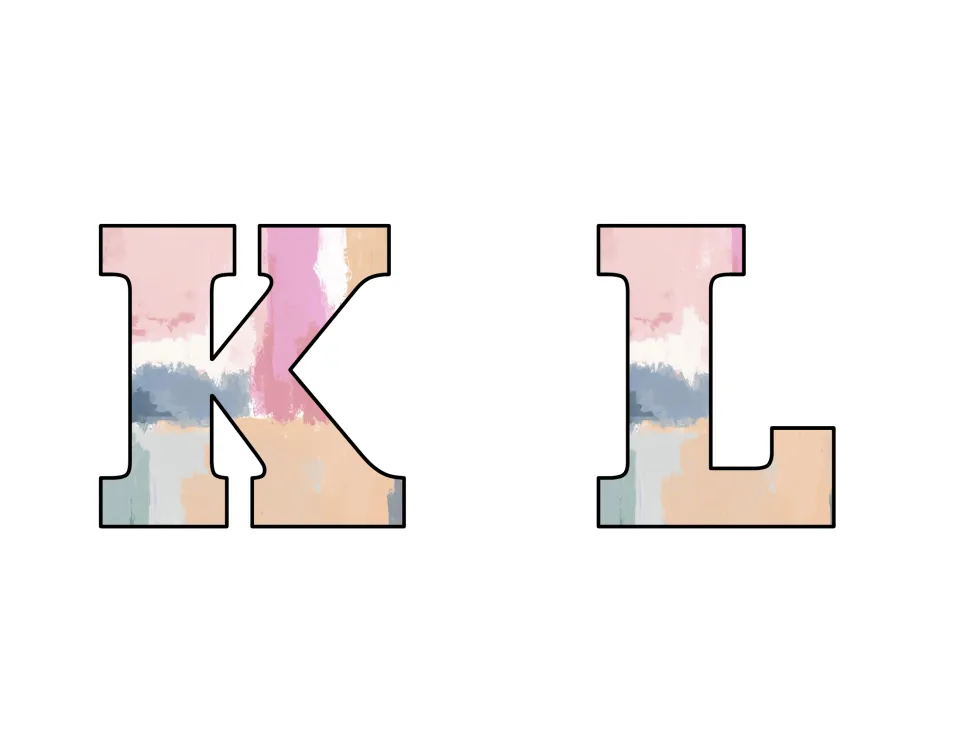 Bulletin board letters K and L, two uppercase letters to print, cut out, and add to a bulletin board.