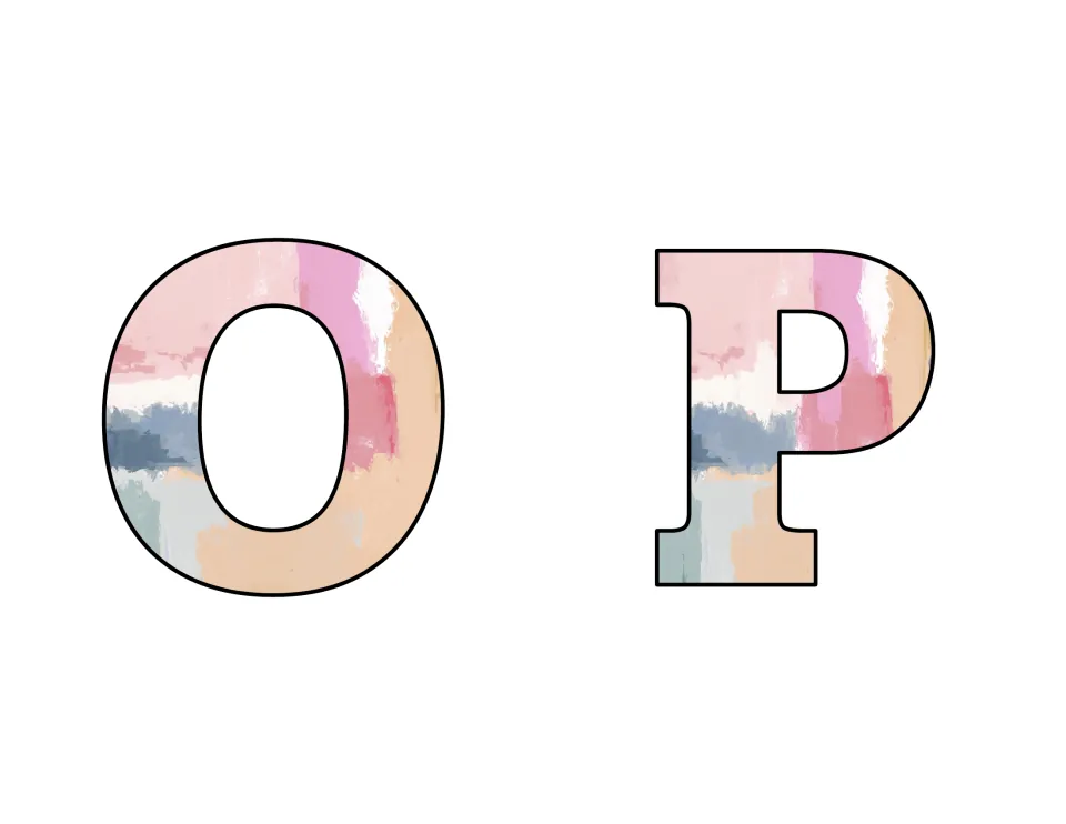 Bulletin board letters O and P, two uppercase letters to print, cut out, and add to a bulletin board.