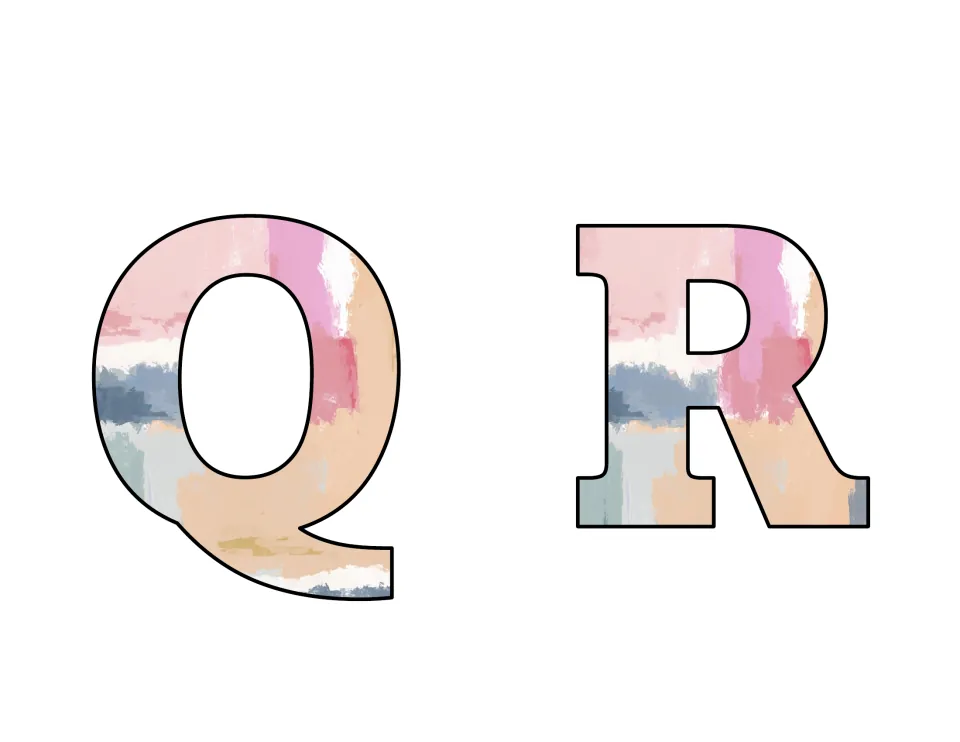 Bulletin board letters Q and R, two uppercase letters to print, cut out, and add to a bulletin board.