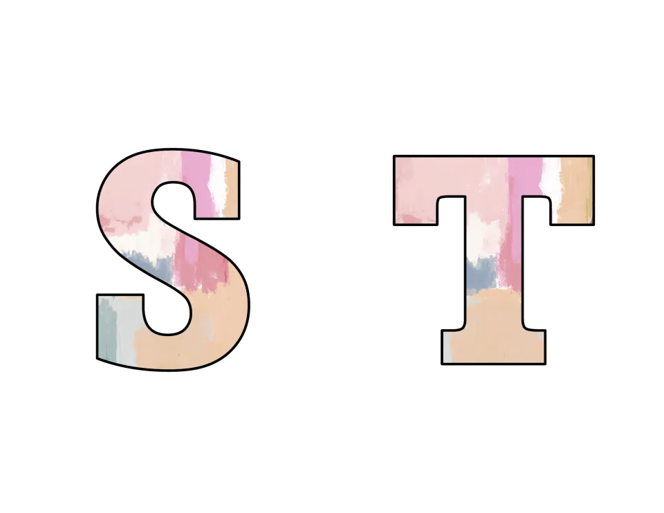 Bulletin board letters S and T, two uppercase letters to print, cut out, and add to a bulletin board.