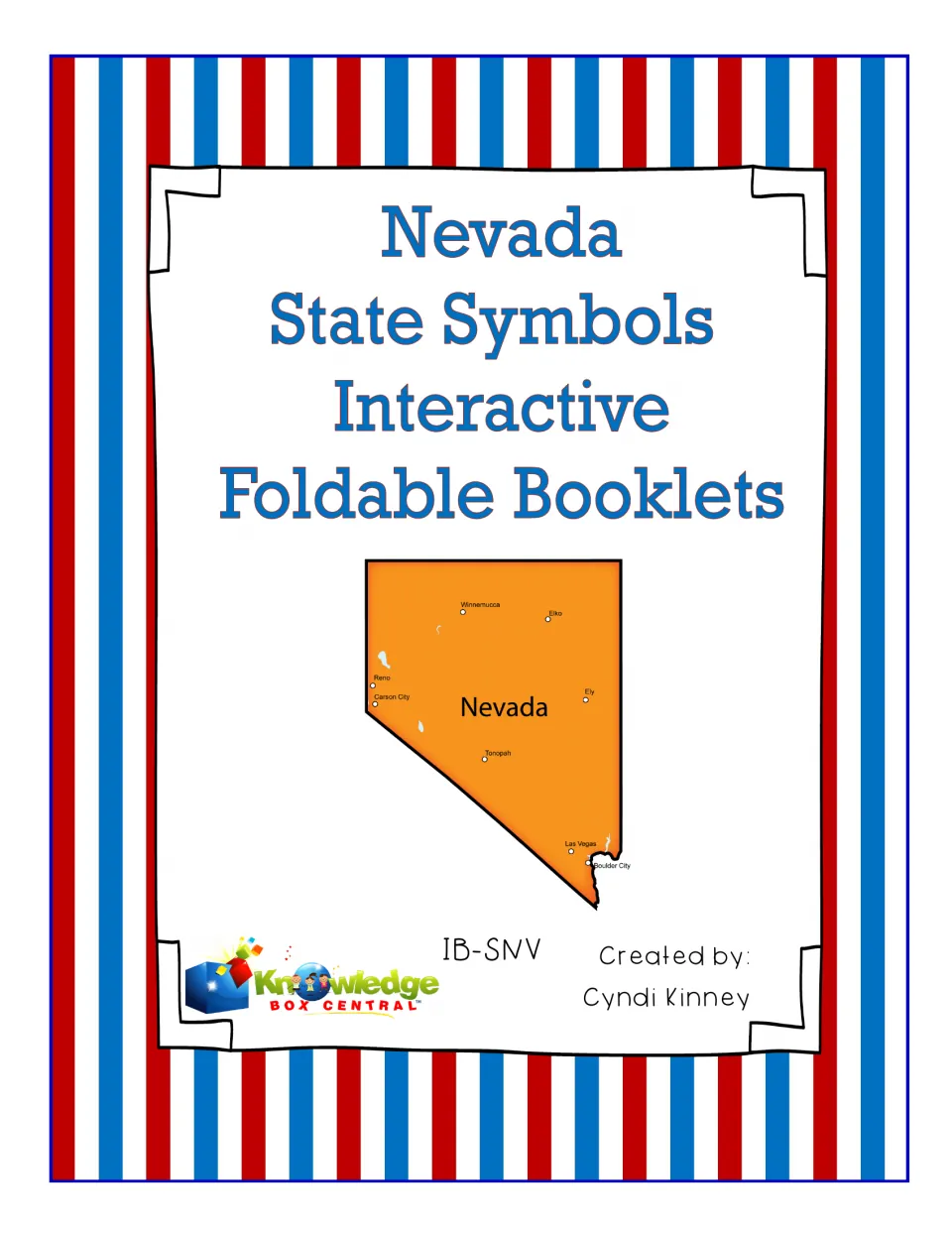 Cover of Nevada State Symbols Interactive Foldable Booklets with an orange Nevada map marking Carson City and Las Vegas