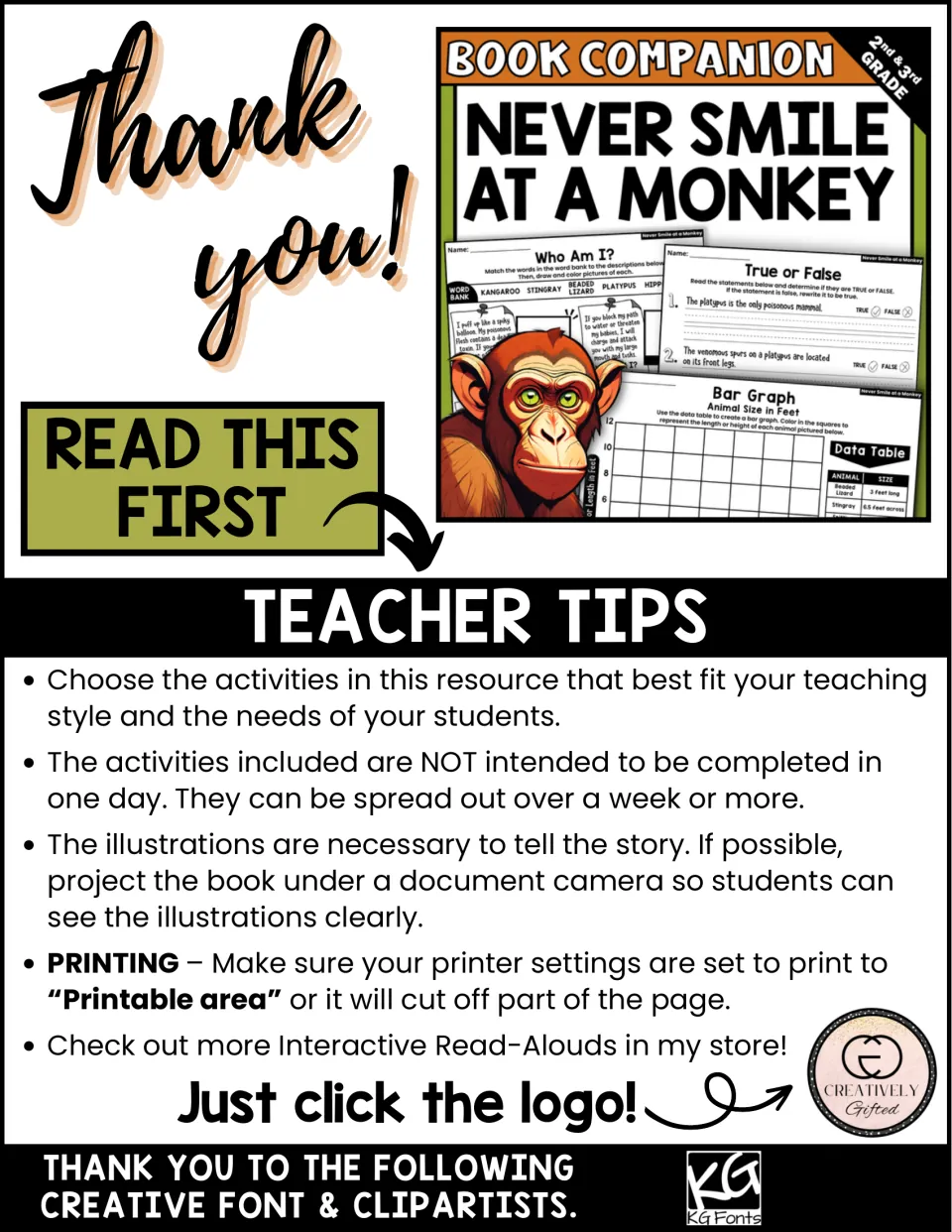 Teacher tips for this read-aloud unit: spread activities over a week, project the book's pictures, check printer settings