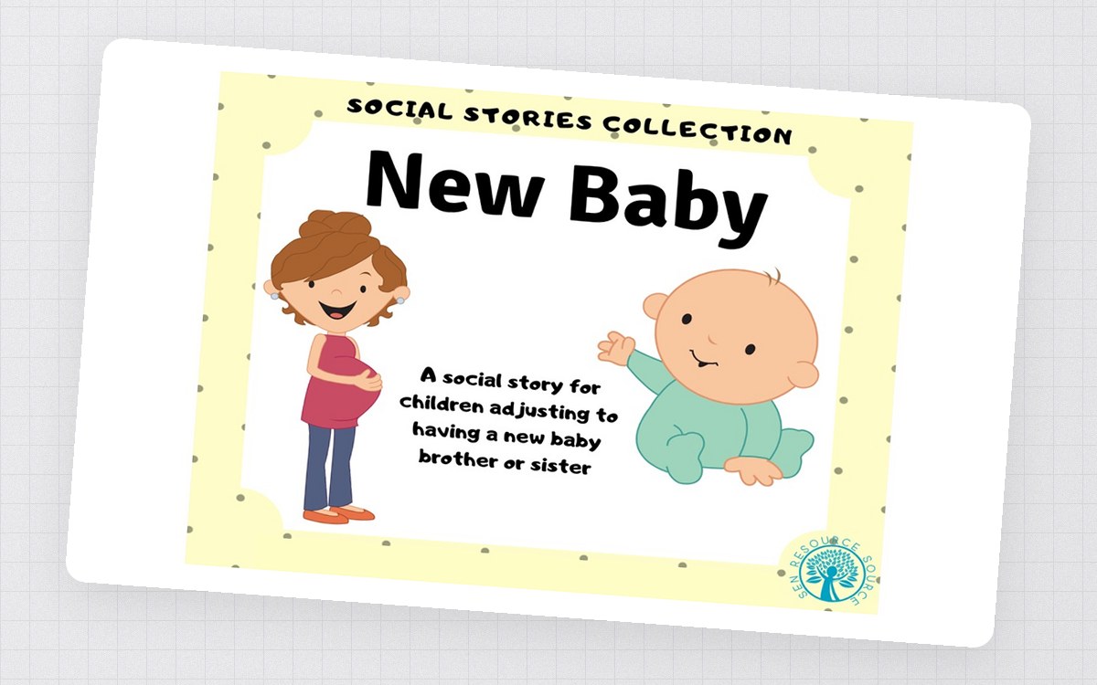 New Baby Social Story preview: "Before a New Baby Arrives" story (12 pages), UK-spelling version