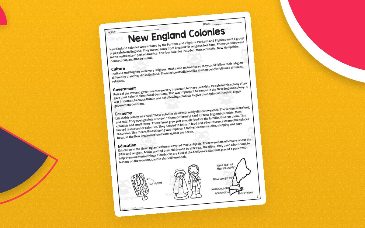 New England Colonies – Reading Comprehension Packet preview