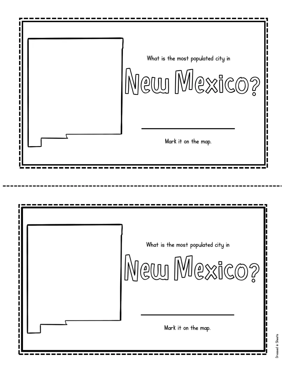 Largest city research: students find New Mexico's most populated city, write it in and mark it on the state outline map