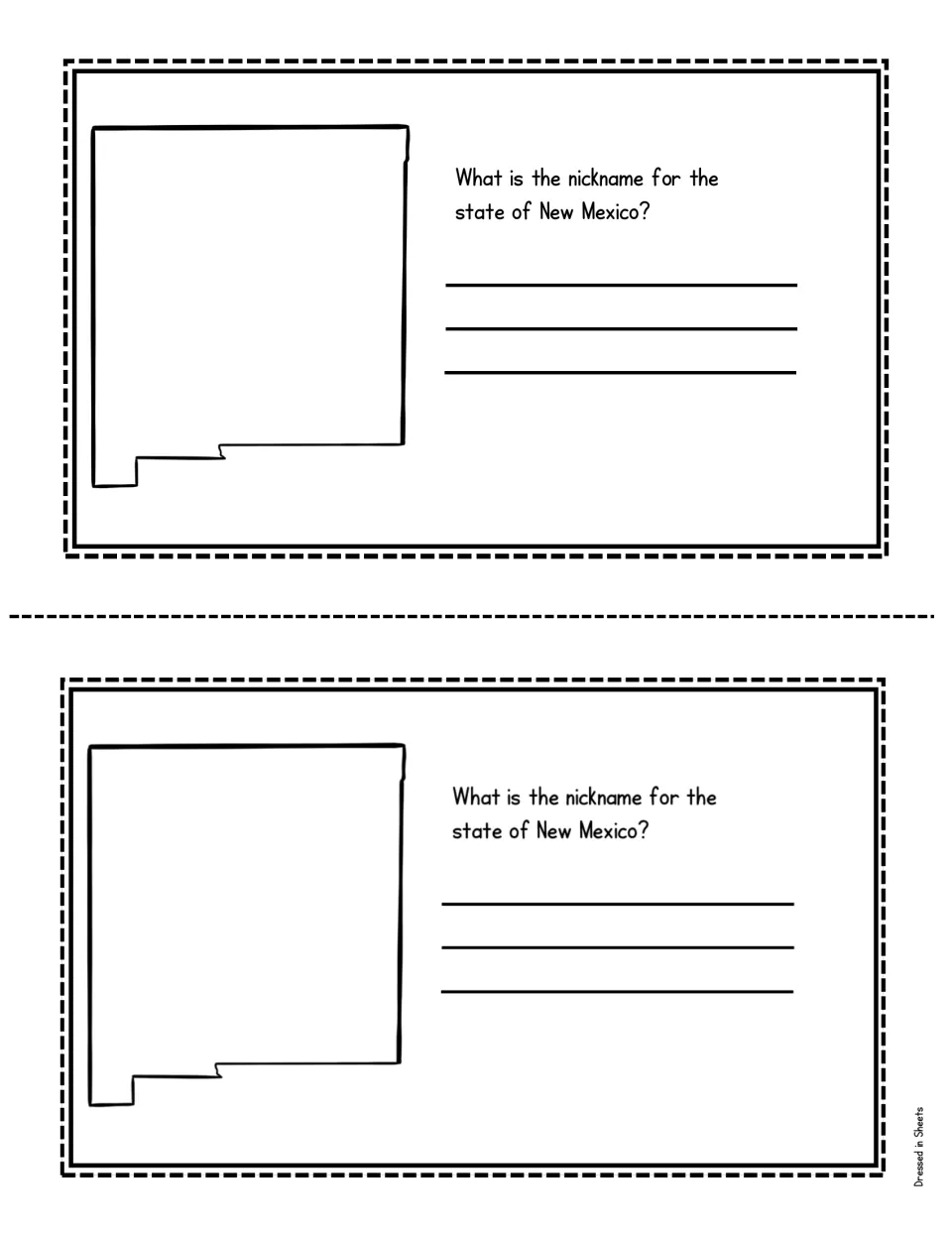 State nickname question: students look up and write the nickname for the state of New Mexico