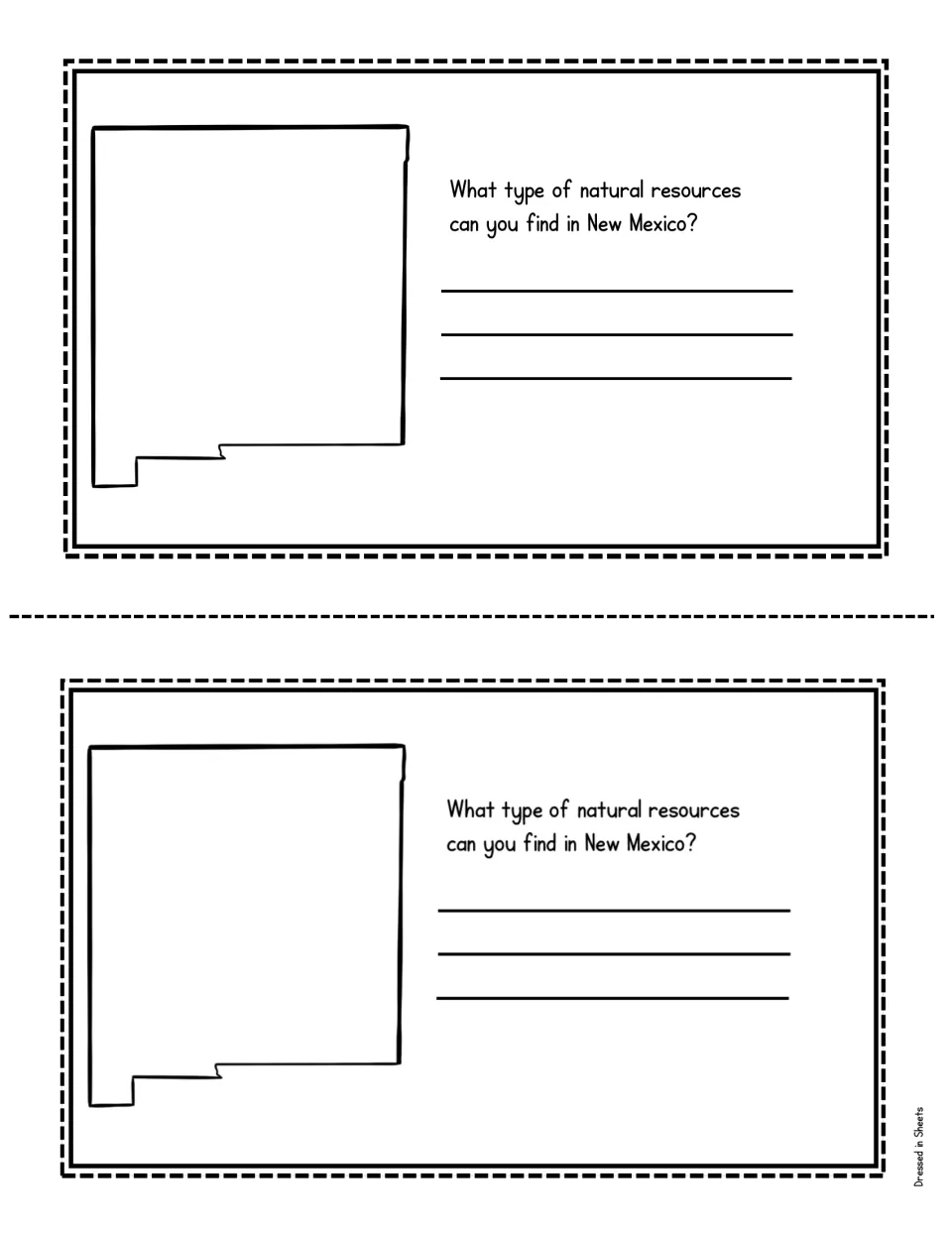 Natural resources prompt: students research what types of natural resources are found in New Mexico and list them