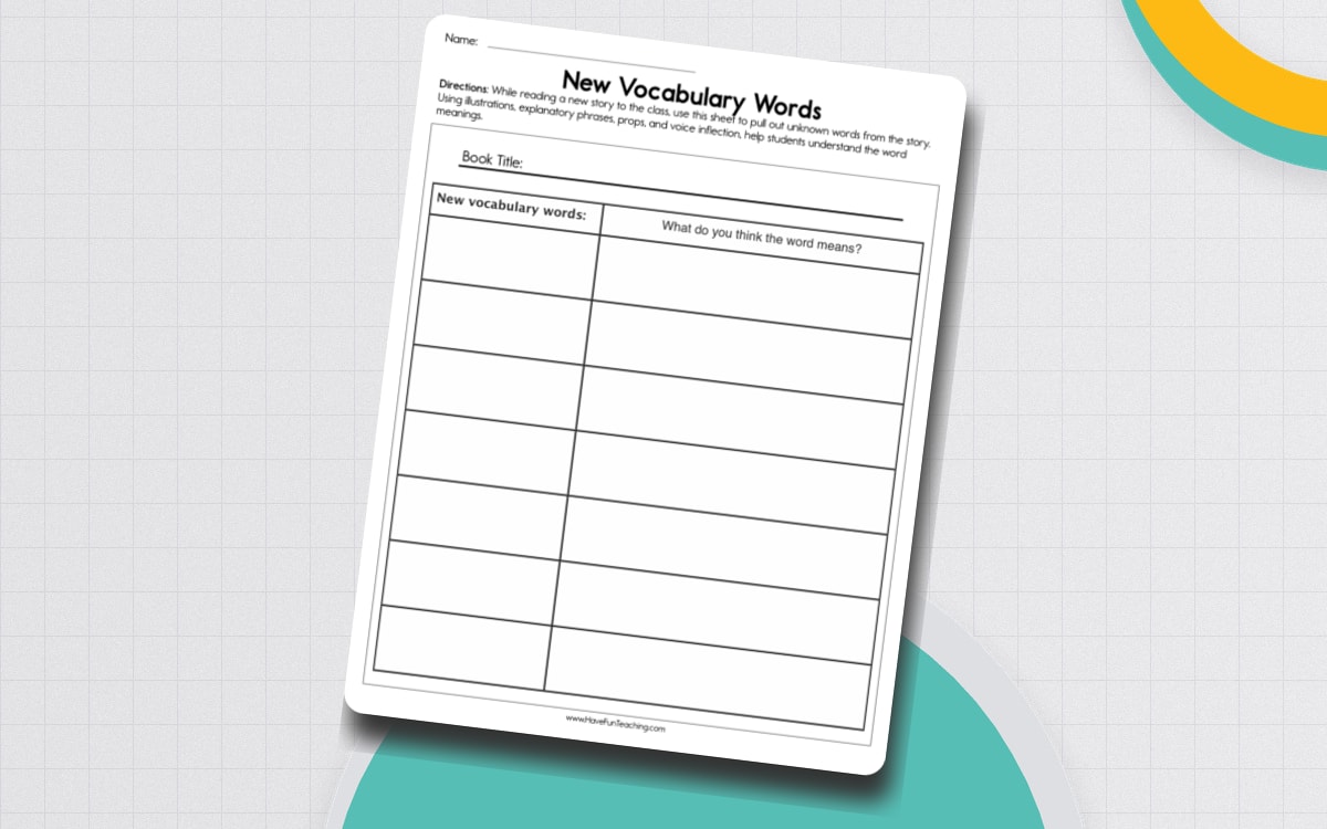 New Vocabulary Words Worksheet preview: A field for the source book's title