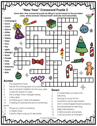 New Year Crossword Puzzles + Answers – sample page 2