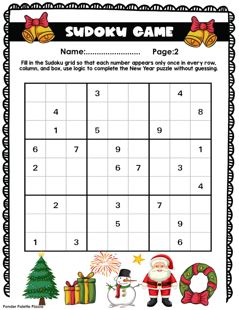 New Year sudoku 2: students solve the puzzle by deduction, with only 3 and 4 given in the top row and 1, 3 in the bottom