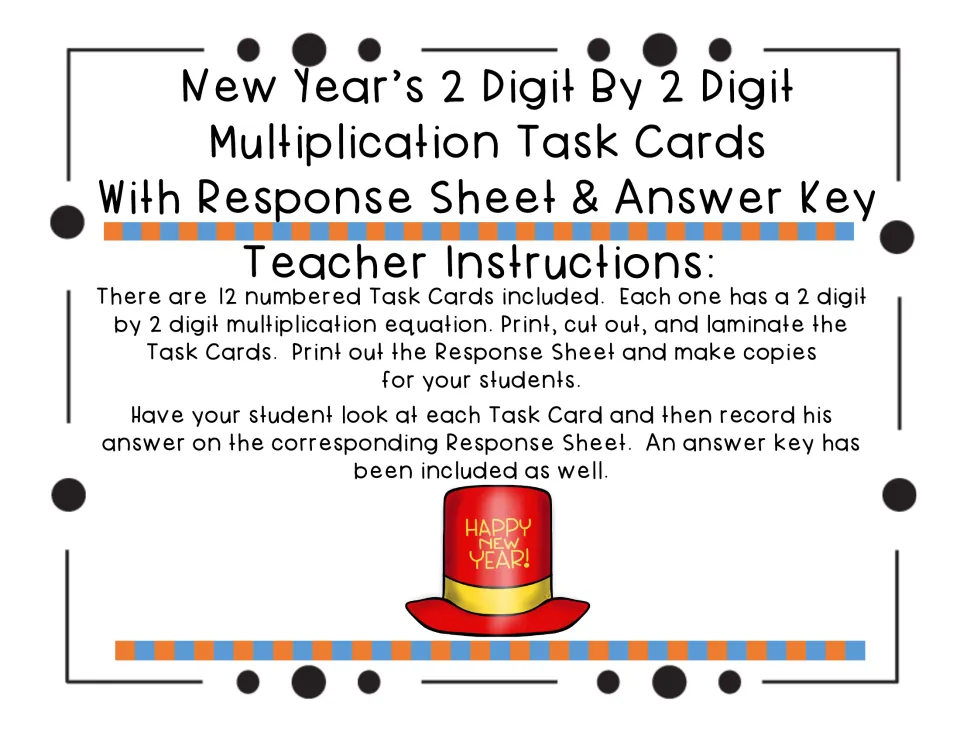Teacher instructions: print, cut out and laminate 12 numbered task cards, then copy the response sheet for students