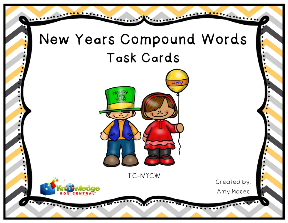 Cover of New Years Compound Words Task Cards, created by Amy Moses and published by Knowledge Box Central