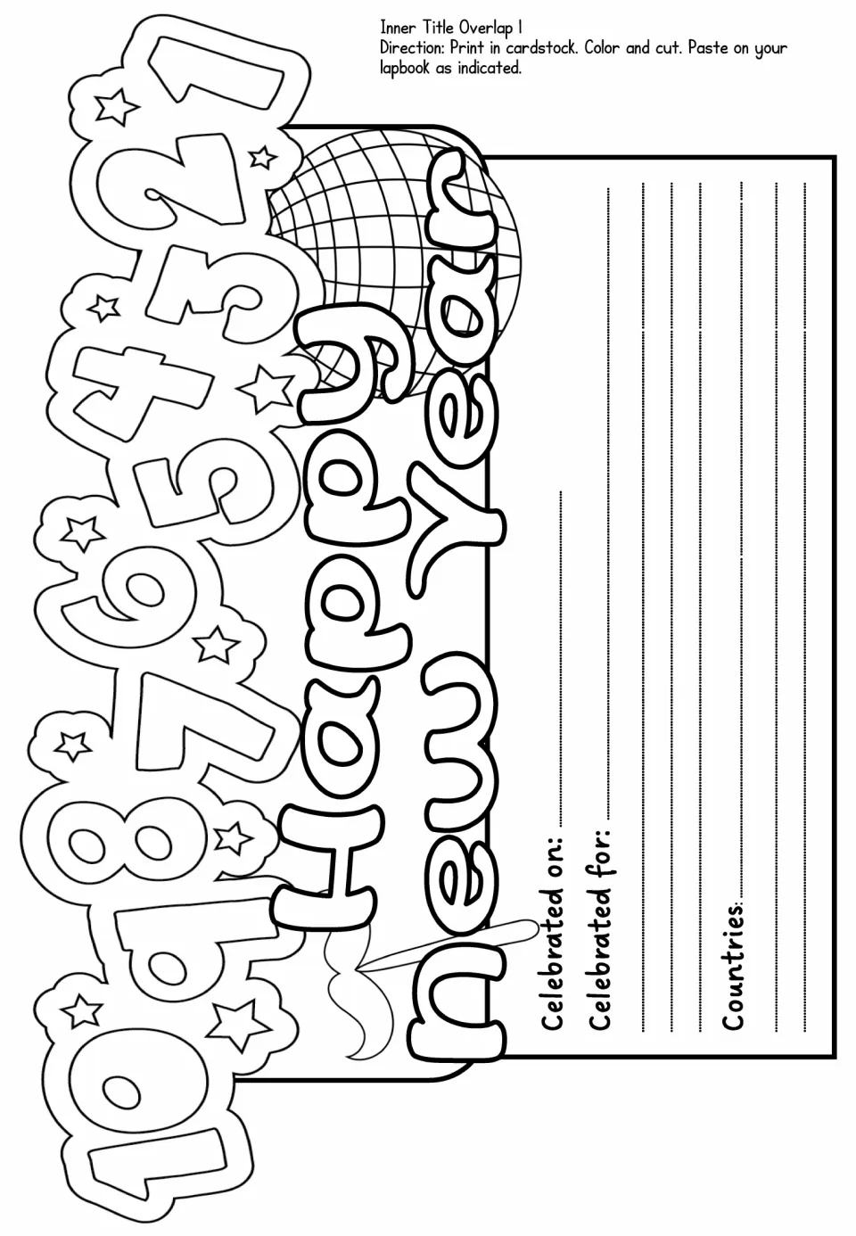 Lapbook inner title says 'Happy New Year' and asks when, why, and in which countries the holiday is celebrated