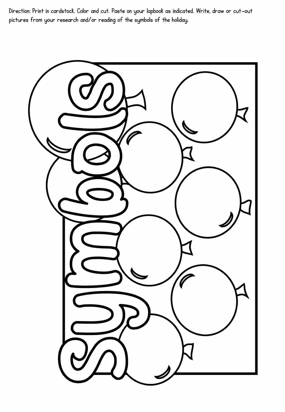 Lapbook symbols component asks students to write, draw, or paste researched holiday pictures inside balloons