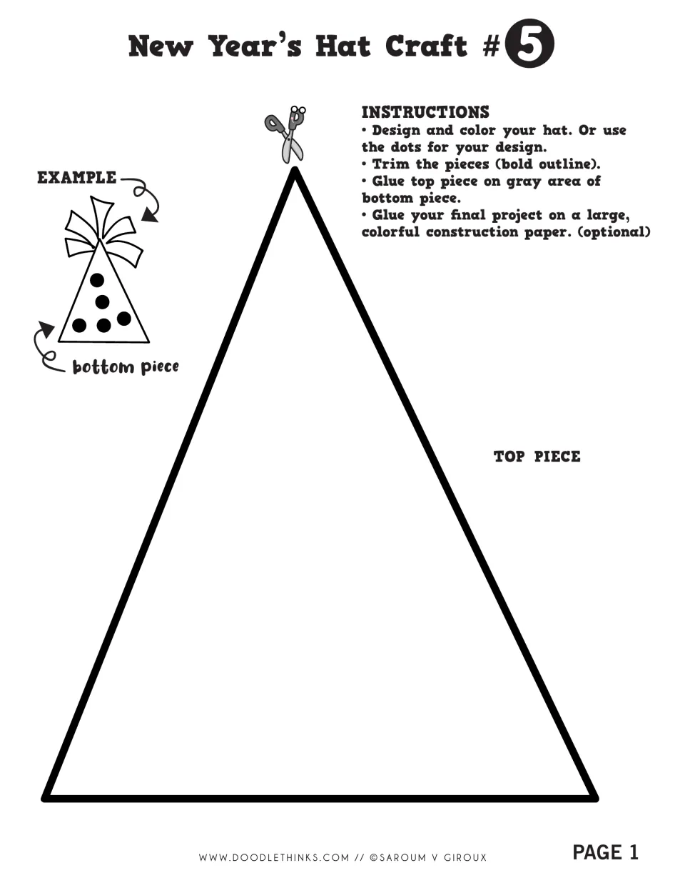 Hat Craft #5 party hat: students color a large triangle or decorate it with dots, then trim and glue it to the topper