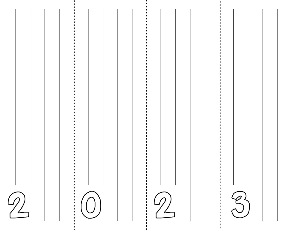 Response sheet for the bubble-number version: four sections tagged with outlined digits 2, 0, 2, 3 for written answers