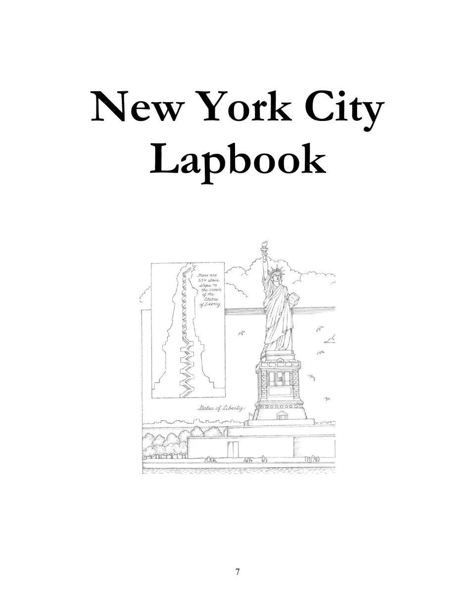 Lapbook section cover features the Statue of Liberty and a diagram noting 354 stair steps to its crown