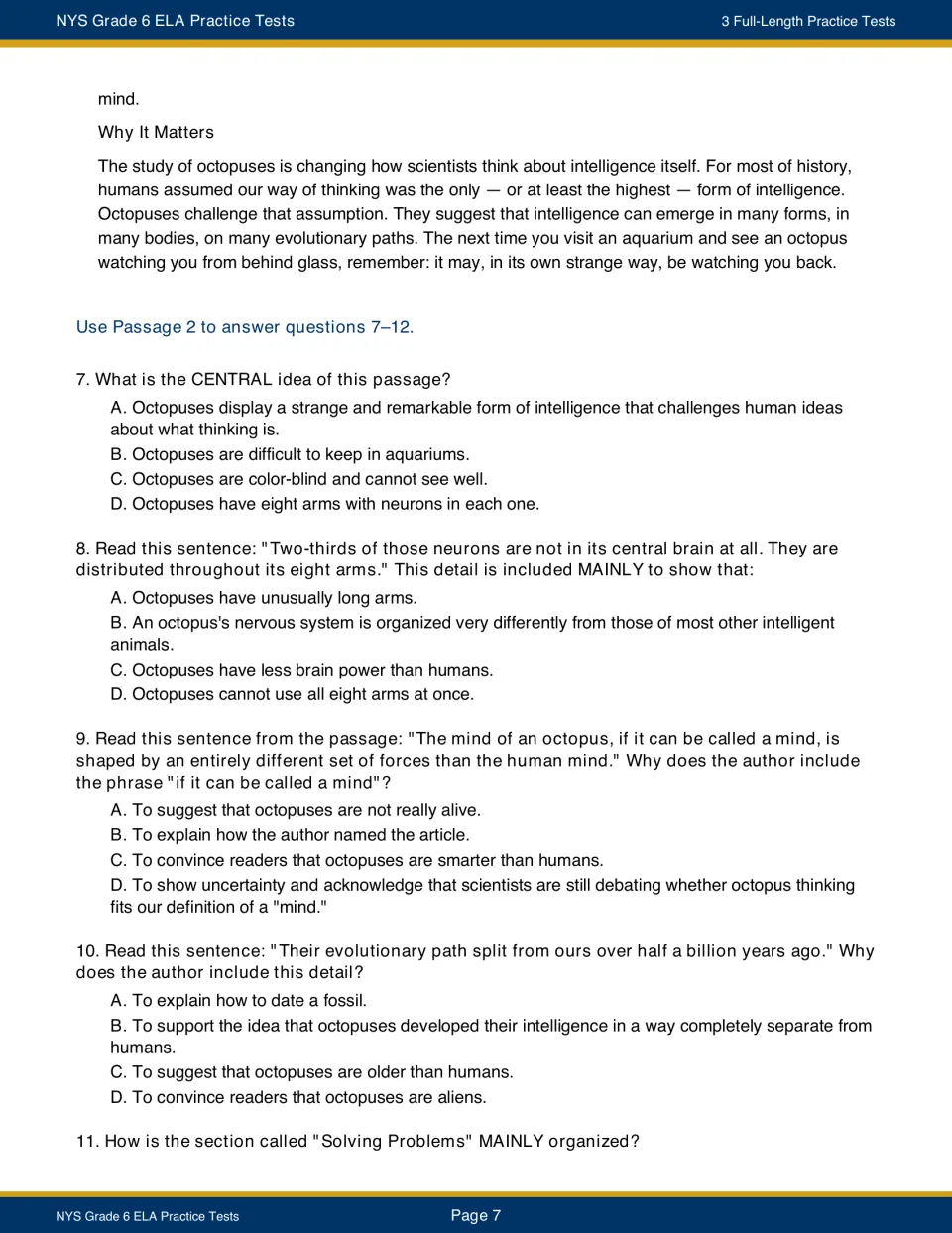 “The Mind of the Octopus” concludes with “Why It Matters,” followed by questions 7–11 on ideas and structure