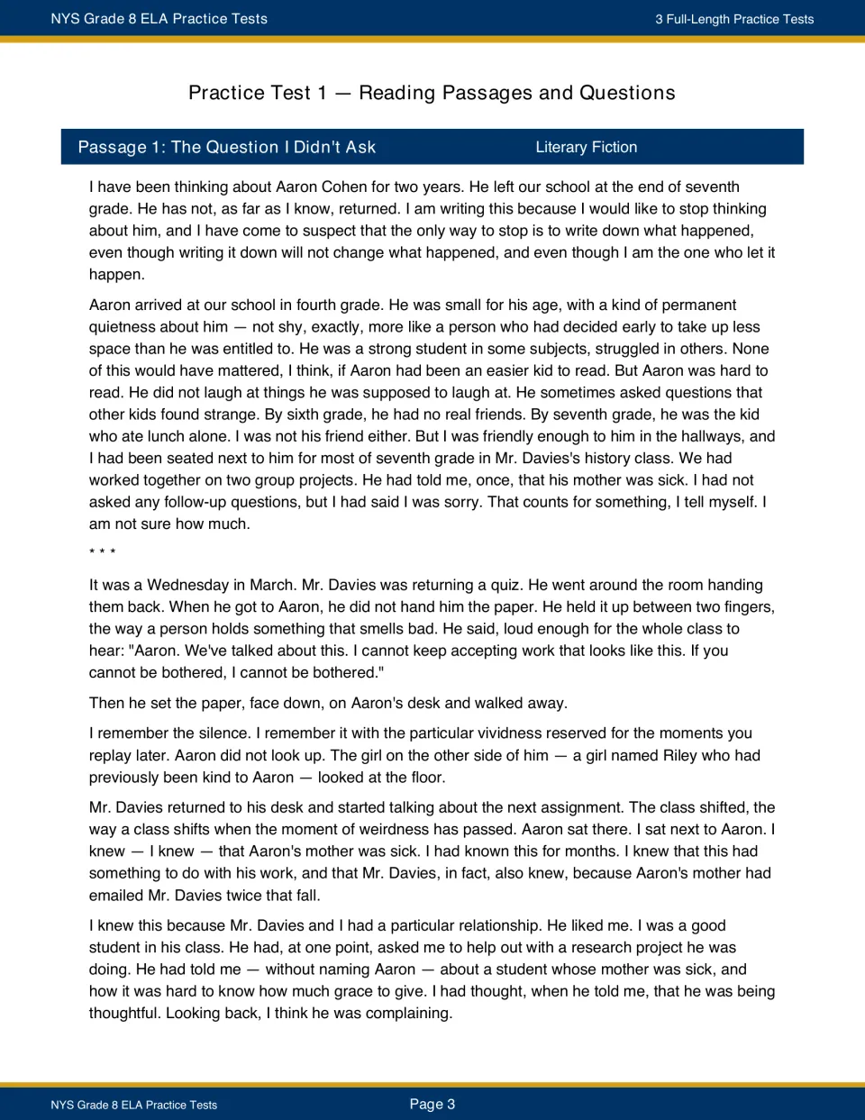 Test 1 opens with The Question I Didn’t Ask, a story about Aaron Cohen being humiliated by his teacher