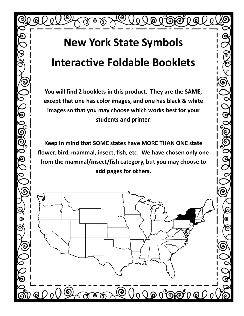 Booklet overview explains the matching color and black-and-white versions and options for adding symbols