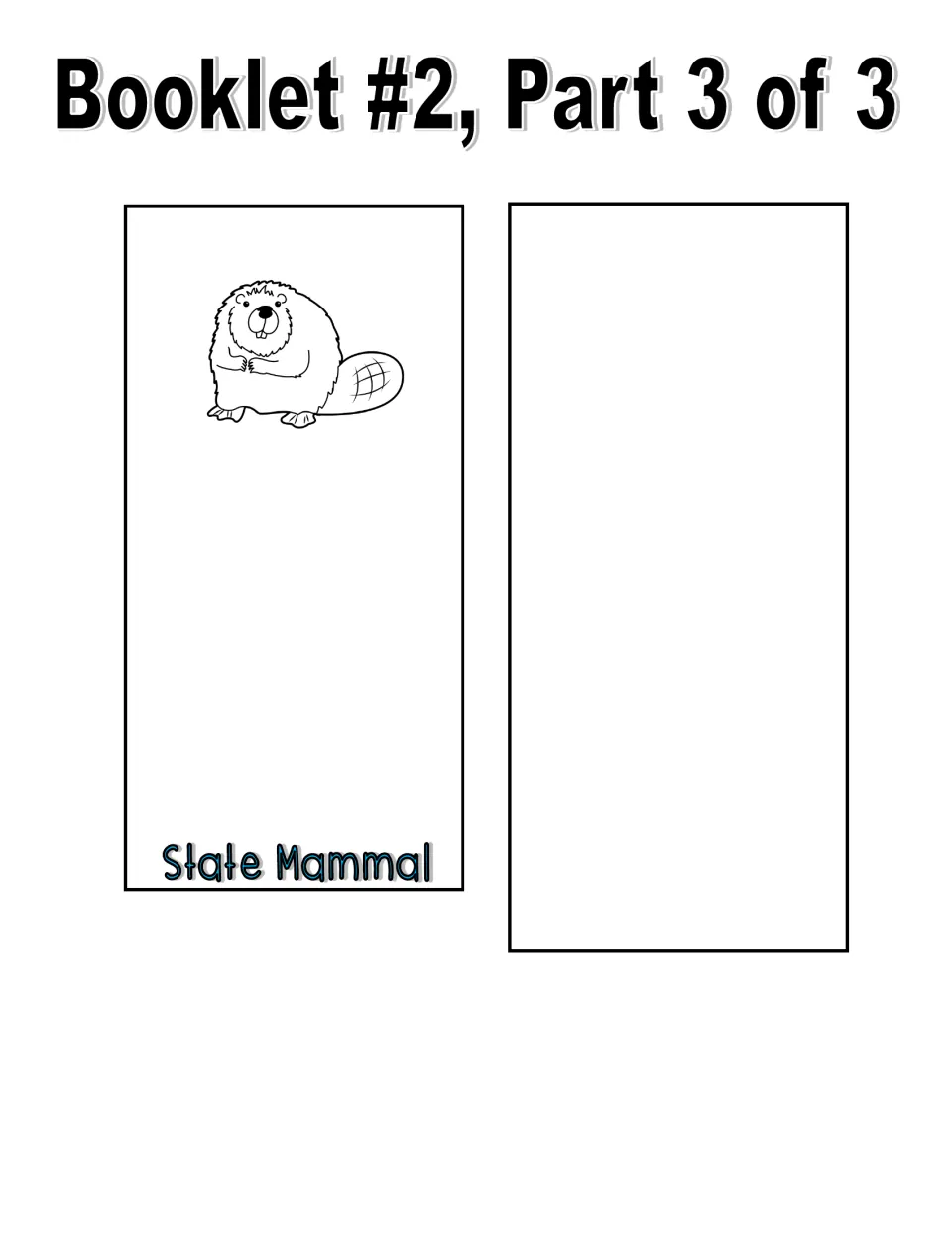 Booklet 2, part 3 of 3: state mammal page with a black-and-white beaver and a blank extra symbol page