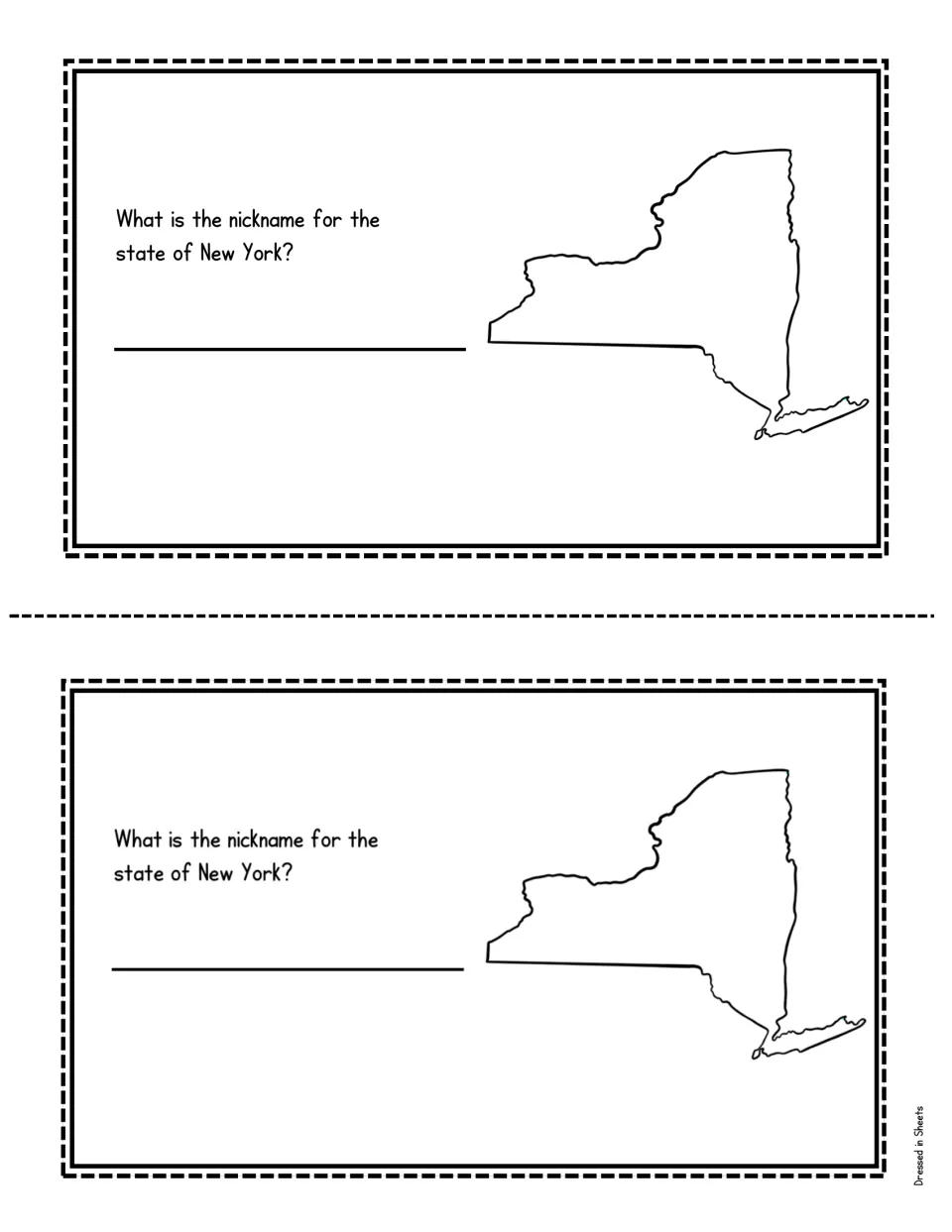 State nickname: students find and write the nickname for the state of New York