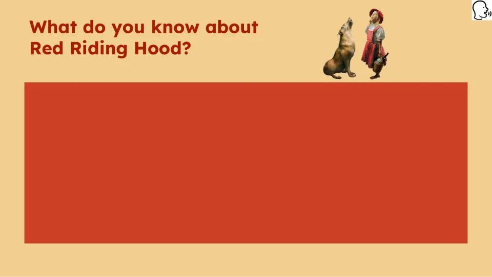 Book study opening prompt asking students what they already know about the story of Red Riding Hood