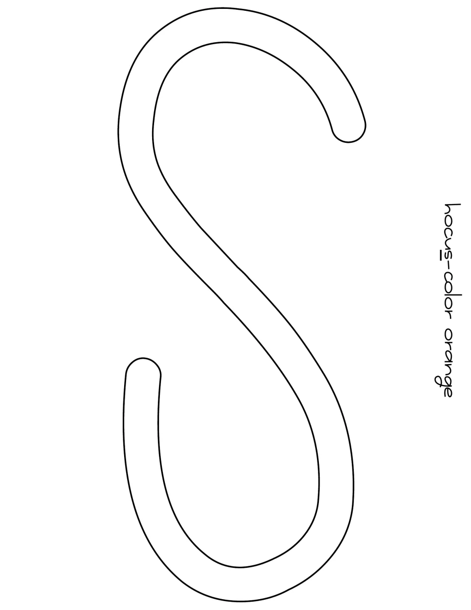 Outline letter S for “Hocus” in the Halloween display, with an instruction to color the letter orange