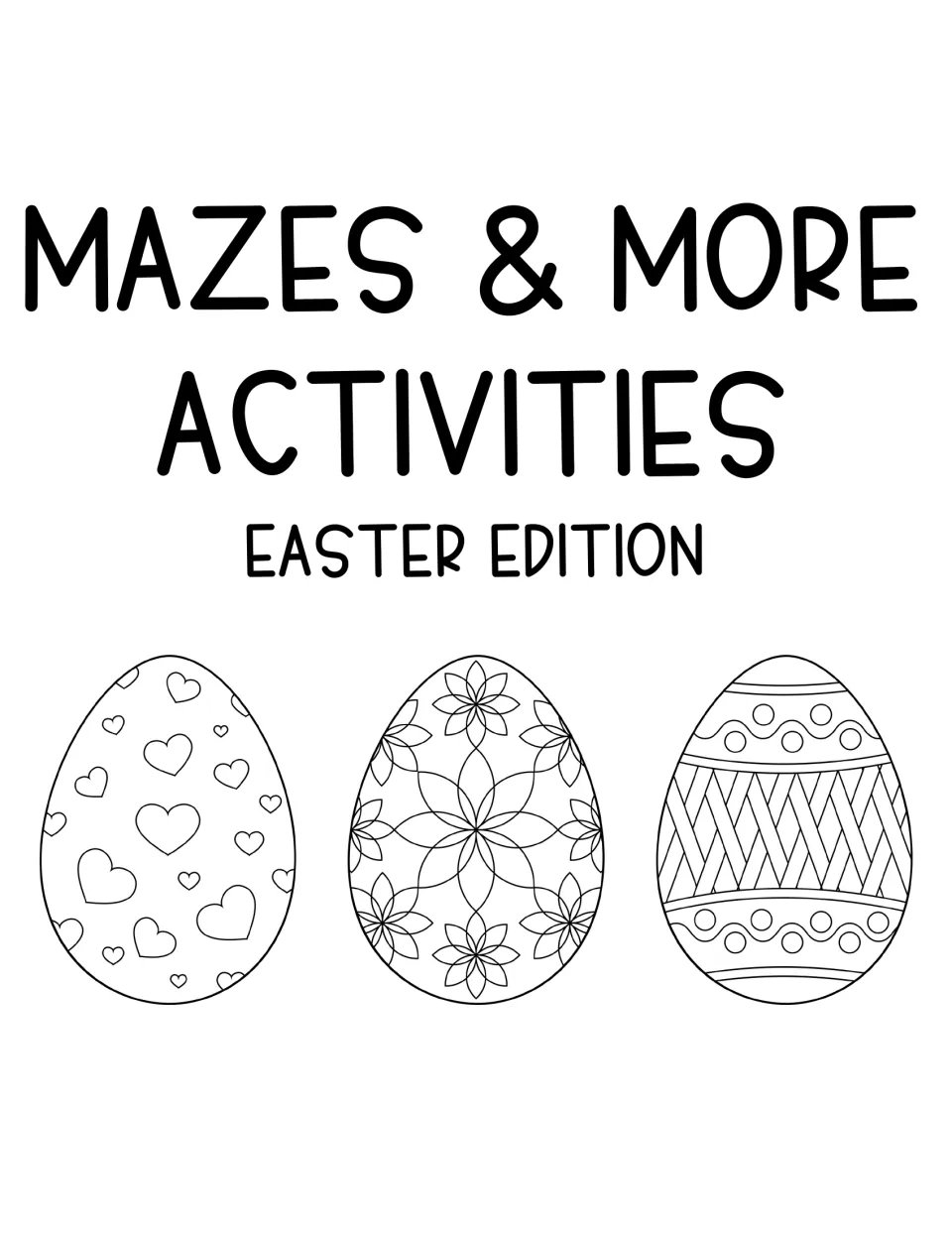 Activity book cover titled 'Mazes & More Activities' with 'Easter Edition' identifying the holiday theme