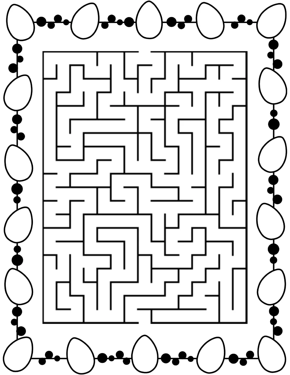 First Easter maze puzzle in the activity book, with an entrance at the top and an exit at the bottom