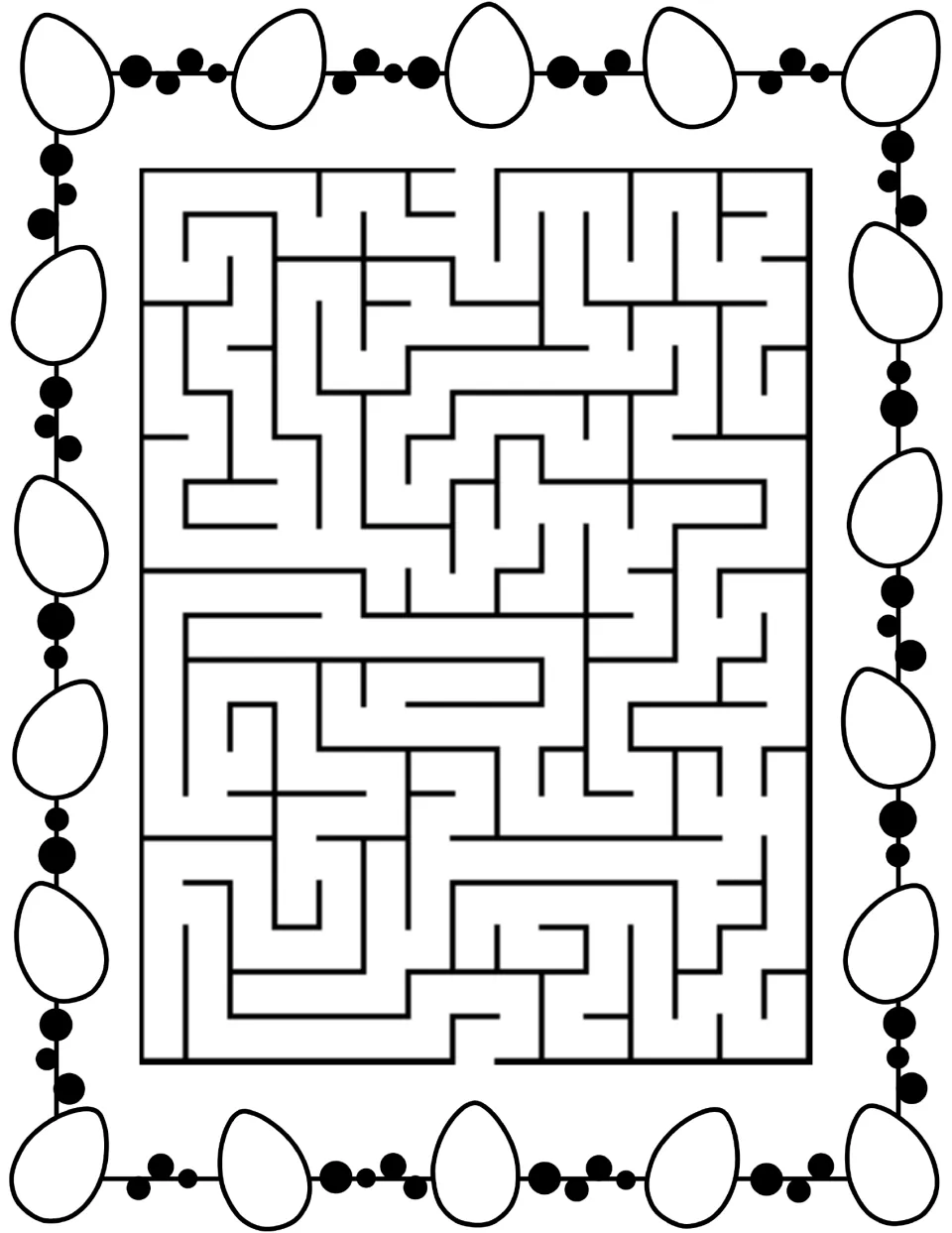 Third Easter maze puzzle in the activity book, presenting another path to solve from the top to the bottom