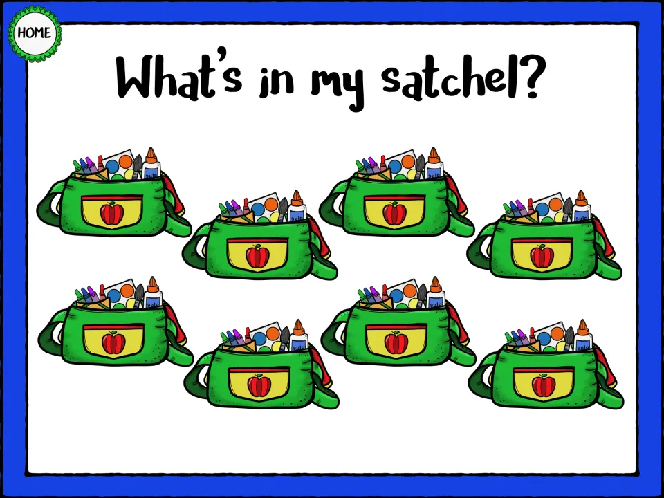 What's in my satchel? Students pick one of eight green school satchels to find an initial SH word