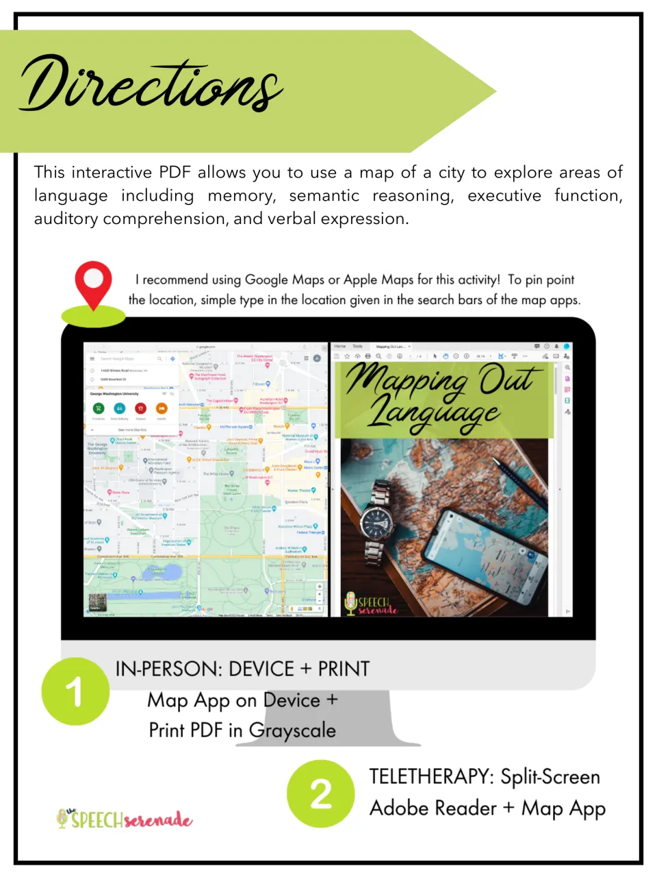 Directions: use a city map app to work on memory, reasoning, executive function, comprehension and verbal expression